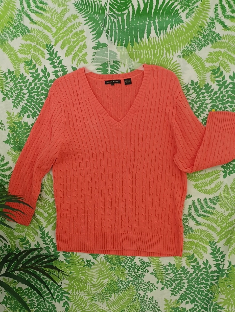 Vintage JEANNE PIERRE Coral Cable Knit V-Neck Sweater